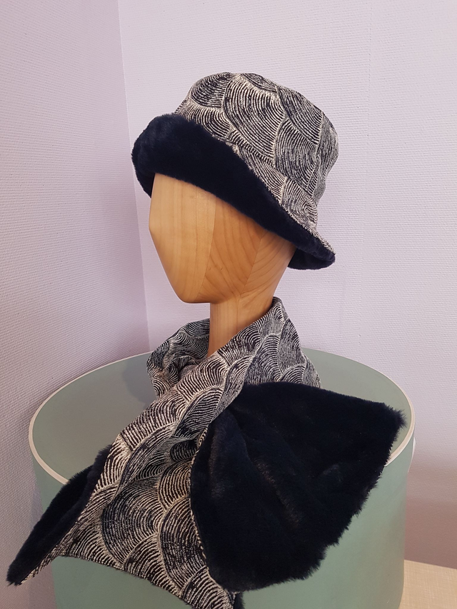 Bob hiver tissu jacquard inspiration Japon, fausse fourrure