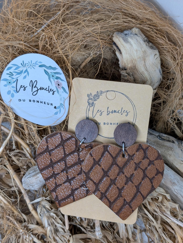 Boucles d&#039;oreilles Coeur ❤️ marron c1009