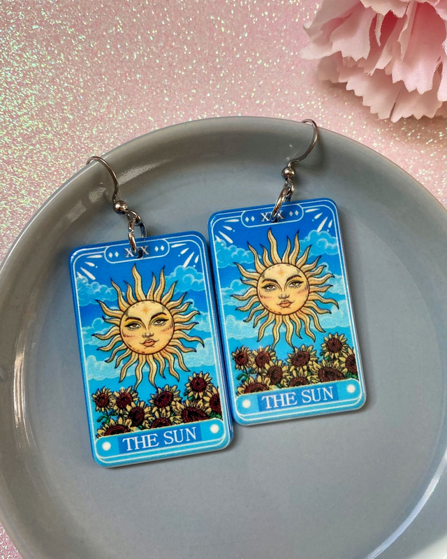 Boucles d'oreilles cartes de tarot Le soleil & tournesols