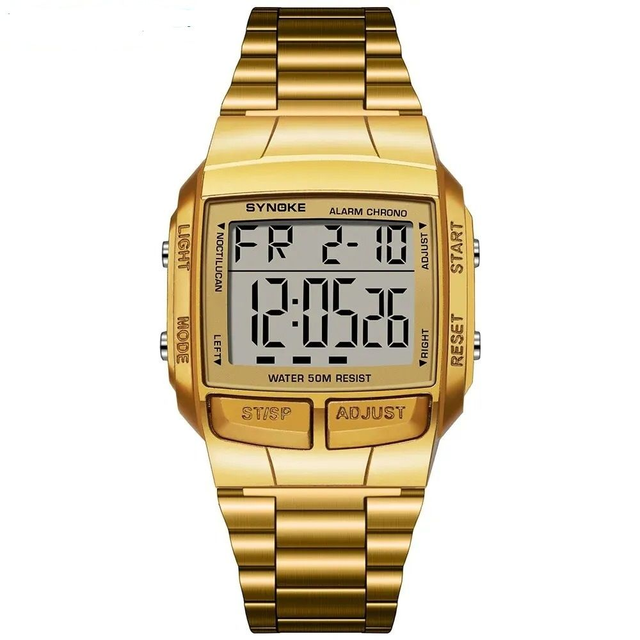 Montres de sport  numérique LED étanche pour hommes bracelet doré