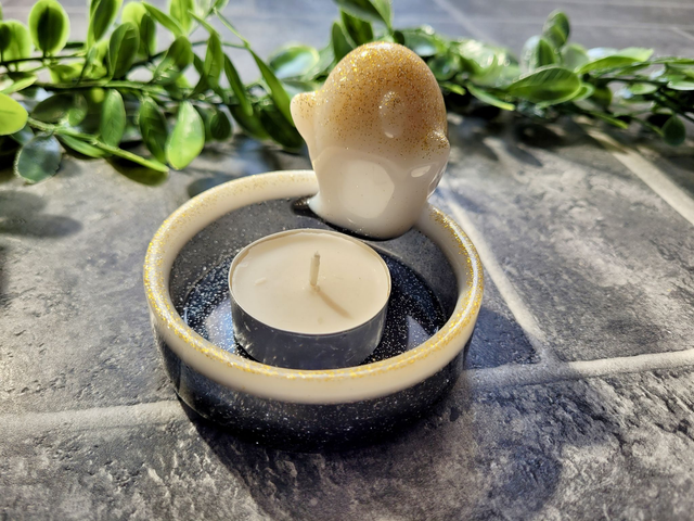 Ghost Trinket Pot Tray – Black, White &amp; Gold Glitter