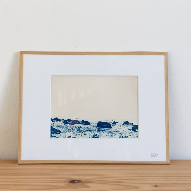 Rochers - Cyanotype sous verre - 18x24 cm