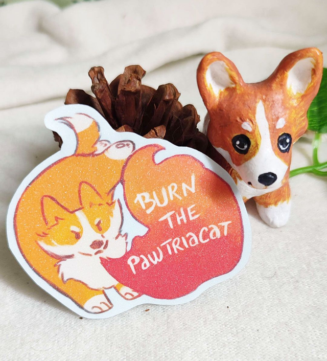 Sticker Corgi burn the pawtriarcat 