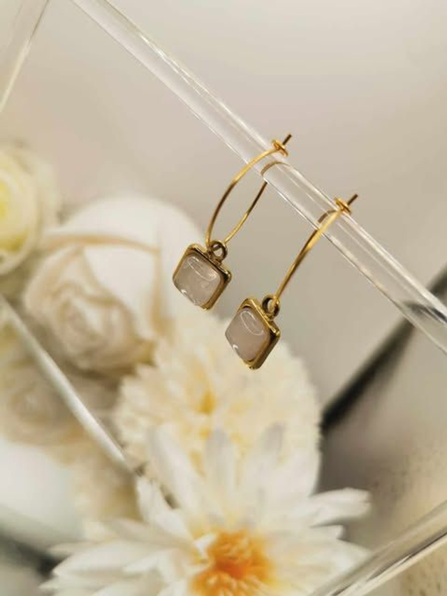 Anneaux en Acier Inoxydable et Quartz Rose