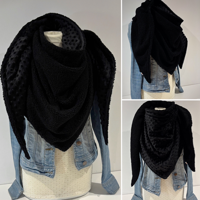 Maxi chèche, écharpe « Sherpa black 2» en polaire noire