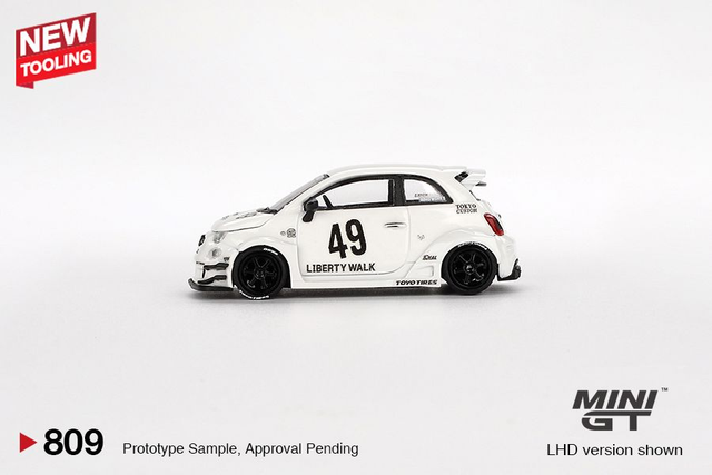 PREORDER MGT00809-L Mini GT 1/64 FIAT 595 Abarth LB-WORKS X Abas Works Gara “White” (LHD)