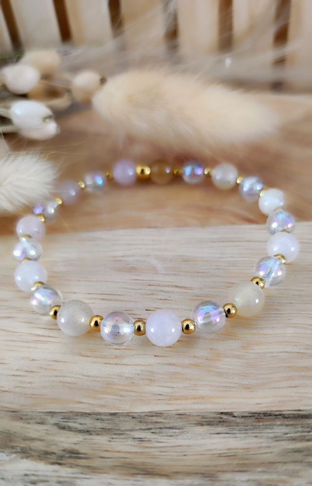 Bracelet Agate Cerise et Quartz Aura