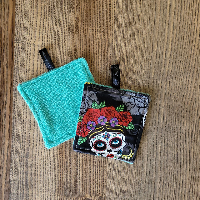 Coton lavable carré : Dia de los muertos vert