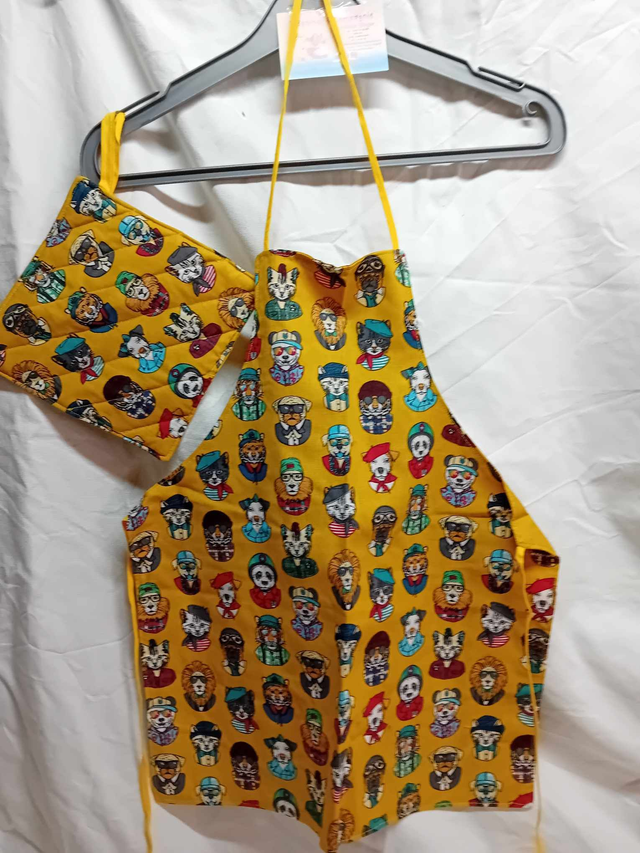 tablier enfants coton ocre imprimé chiens 