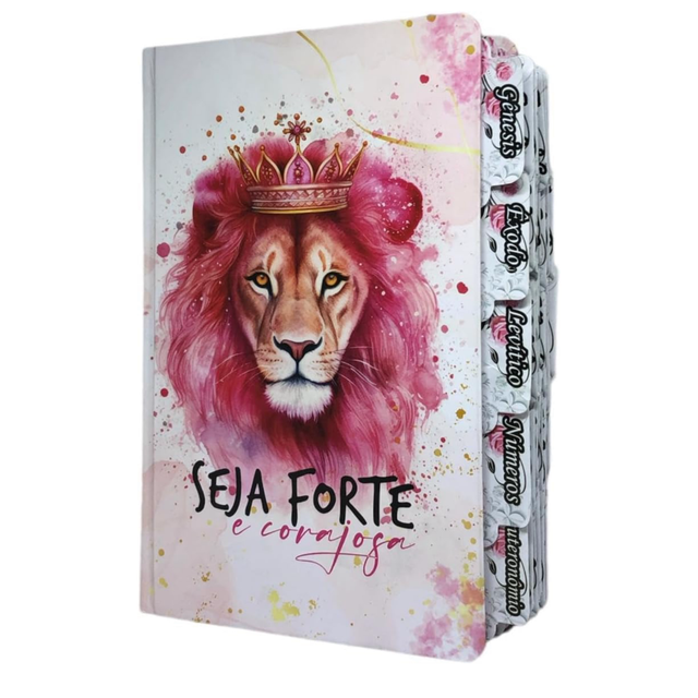 Bíblia Sagrada Leão Seja Forte Com Abas Letra Gigante Capa Dura Arc Com Harpa e Índice