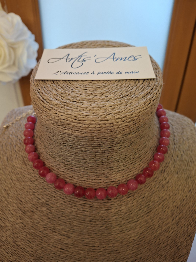 Collier de perles d'angélite rose