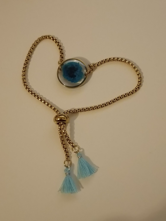 Bracelet Pompons Bleus- Fleur bleue