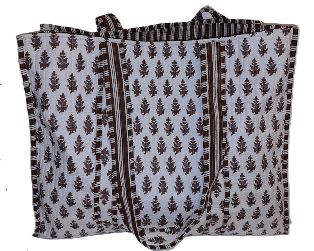 Sac cabas réversible matelassé – Tote bag coton doublé fait main, grand format pour courses, plage ou quotidien - Marron, gris, blanc