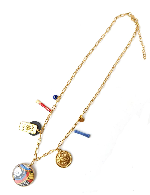 Collier à Breloques Upcyclé Carte de Tarot, Chambre à Air & Aluminium Recyclés - Reine