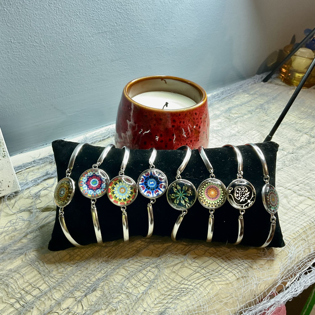 Handmade bracelet with colourful glass cabochon-Handcrafted Colorful jewellery. 