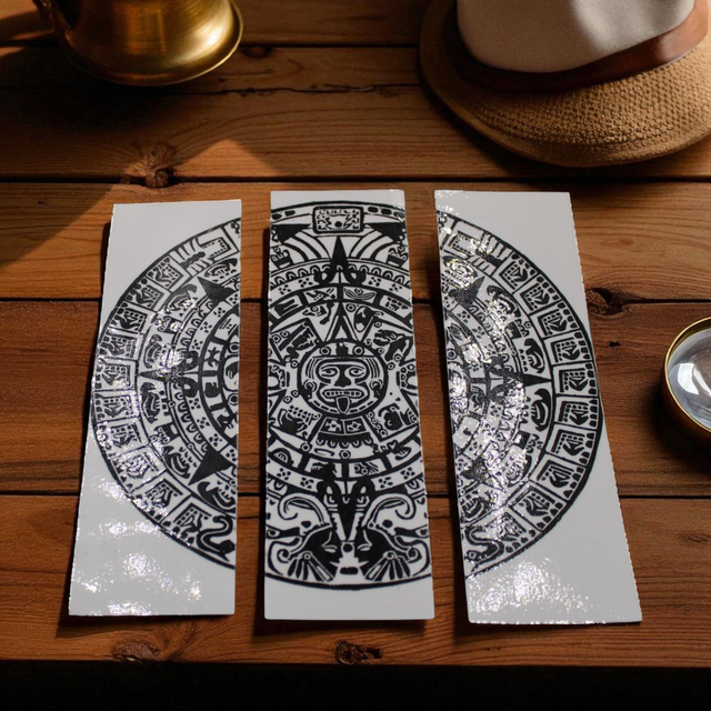 Marque-pages Linogravure - Trio &quot;Pierre du soleil&quot; (Gauche, centre, droite)