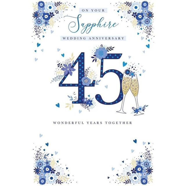 Anniversary Sapphire Card 45 years Foil Finish Stunning Design 