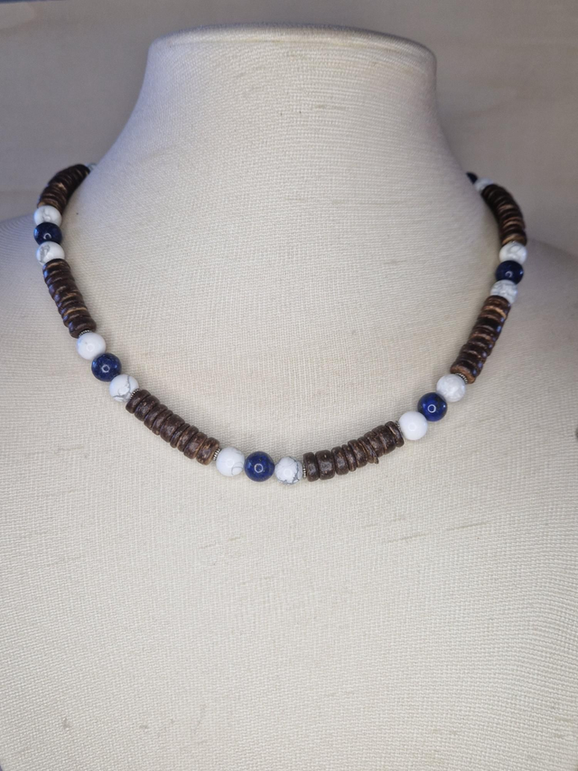 Howlite, Lapis Lazuli, bois coco / 073