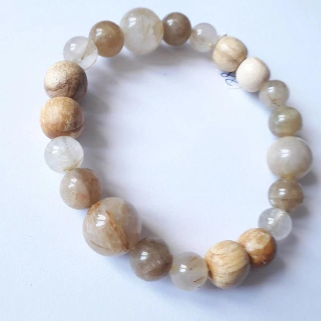 Rutilated Quartz,  Yellow Apatite and Palo Santo Bracelet 