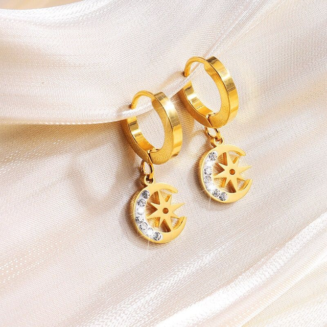 Gold Shiny Moon Earrings