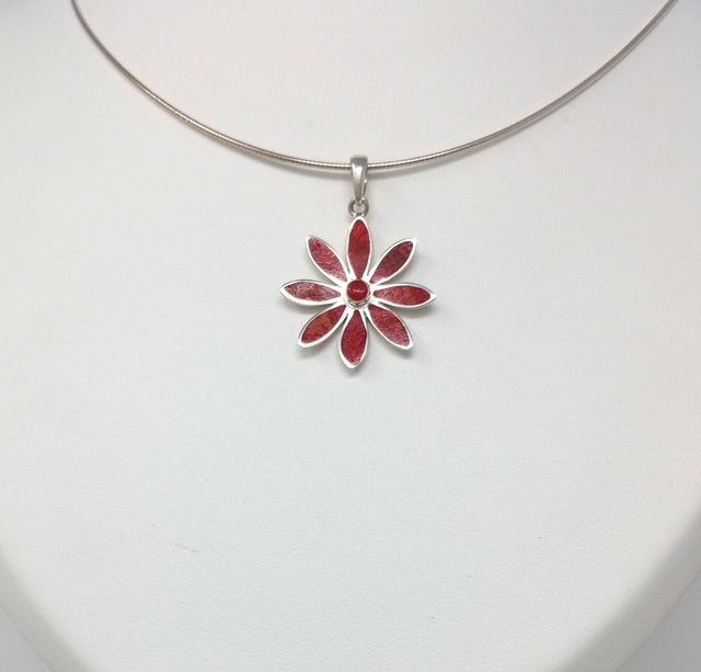 PENDENTIF FLEUR DE CORAIL CERTI ARGENT MASSIF - VENDU SANS CHAINE - 33002