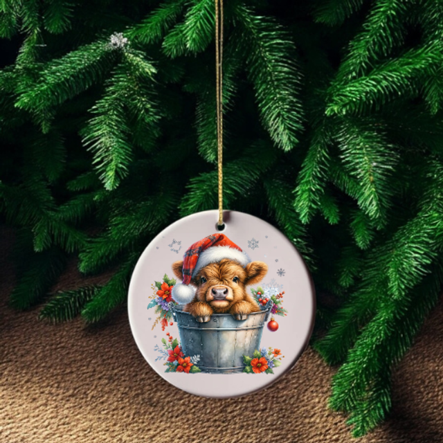 Highland Cow Christmas Ornament