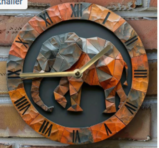 Vintage metalen klok Olifant (20cm diameter) Nieuw.