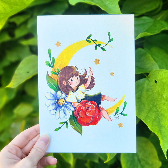 Gouache lune florale