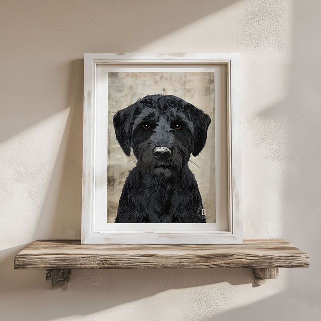 Alfie: Black Terrier Dog Mixed Media Art Print A4
