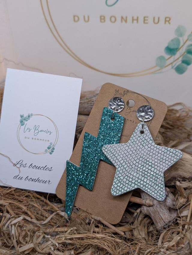 Boucles d&#039;oreilles Asymétrique turquoise paillettes c2012