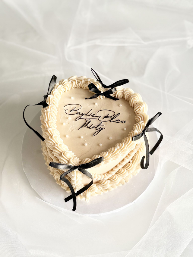 Cream Vintage Heart Birthday Cake