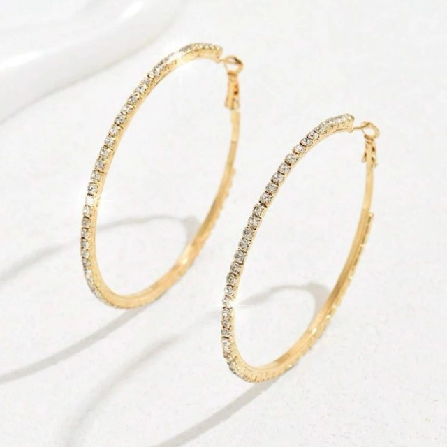 Boucles d’oreilles créoles suspendues plaqué or 8,5 cm x 8,5 cm – Bijoux élégants femme