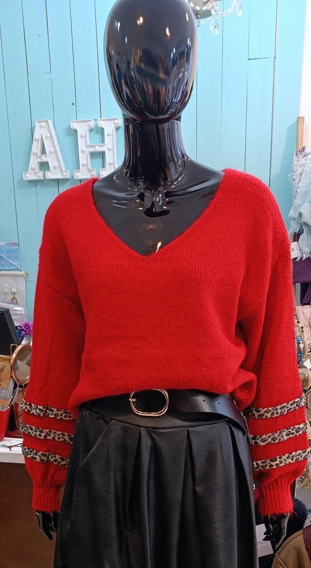 Jersey rojo cuello pico detalle print