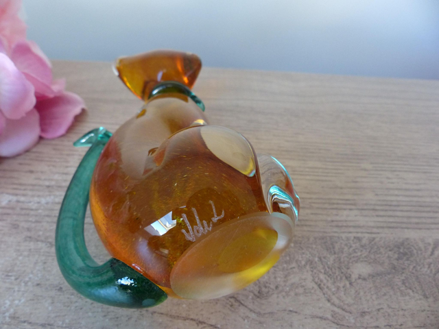 Figurine chat en verre orange et verre soufflé, Presse papier chat décoration bureau maison ornement de table