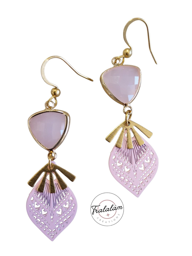 ✨Boucles d&#039;oreilles légères filigranées pierre rose opale✨(156BO)