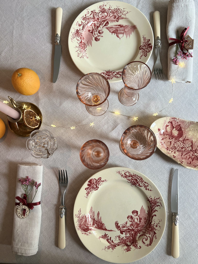 TRIANON - Duo d'assiettes plates modèle Trianon de la manufacture Jules Vieillard - Terre de Fer