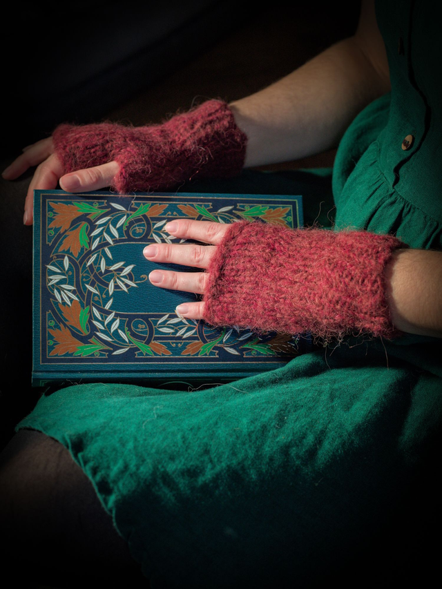 Mitaines en laine d'alpaga et mérinos tricotées à la main rouge bordeaux