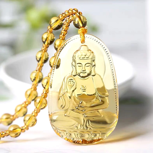 COLLIER PENDENTIF BOUDDHA AMBRE JAUNE