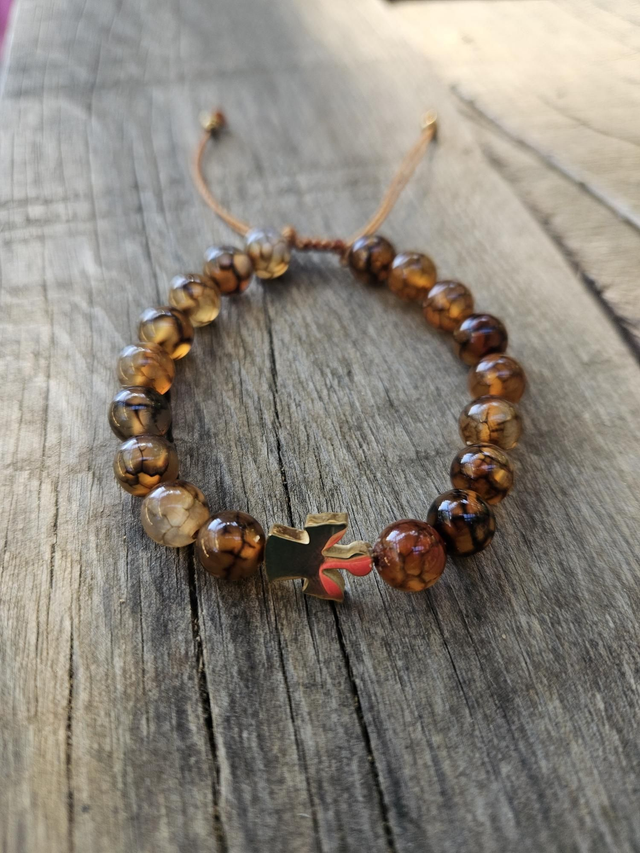 Bracelet agate de feu et ange doré