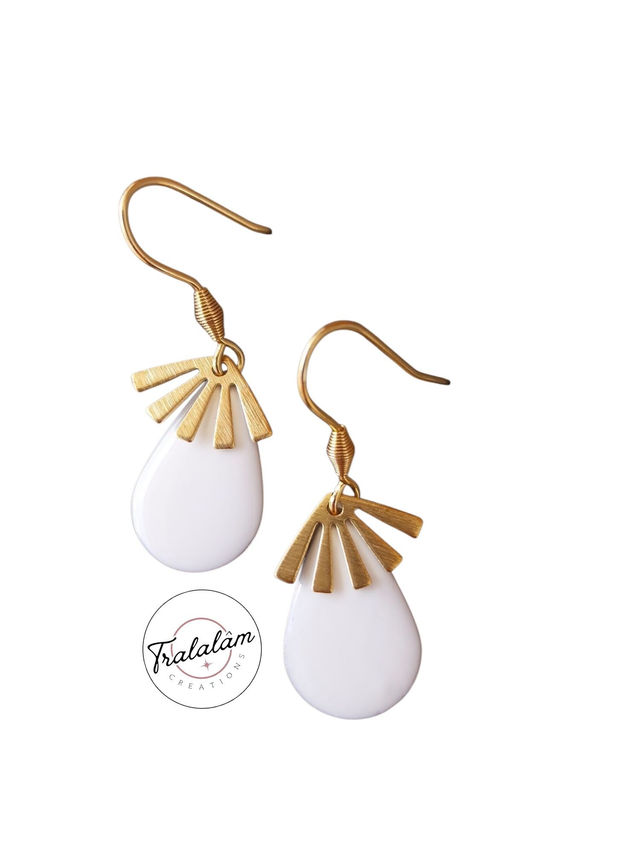 ✨Boucles d’oreilles &quot;gouttes blanches émaillées&quot;✨