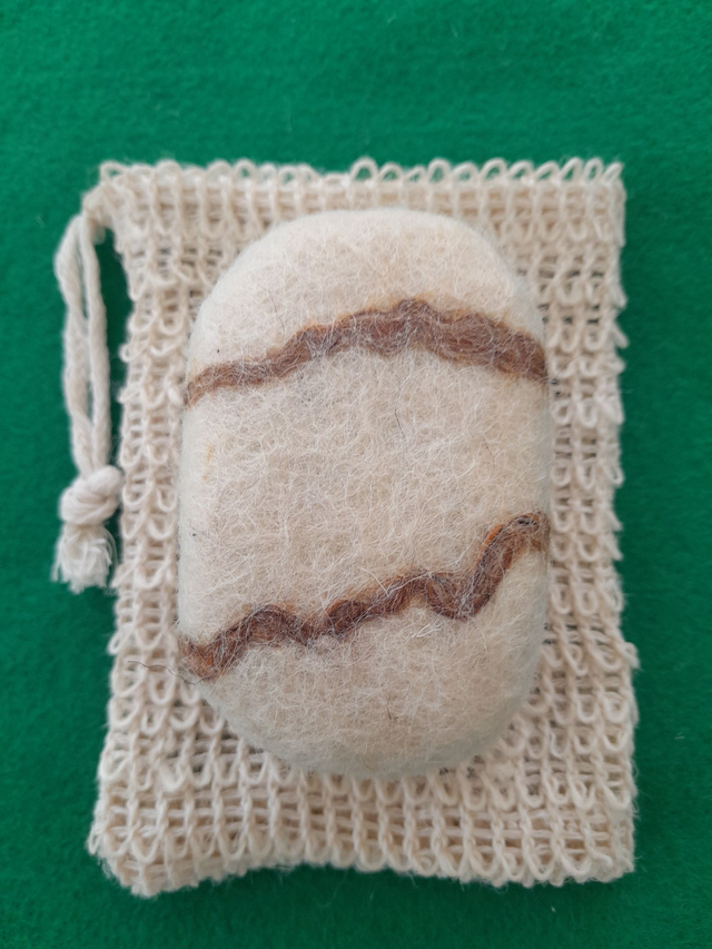 Felted soap with pouch for basin, bath & shower