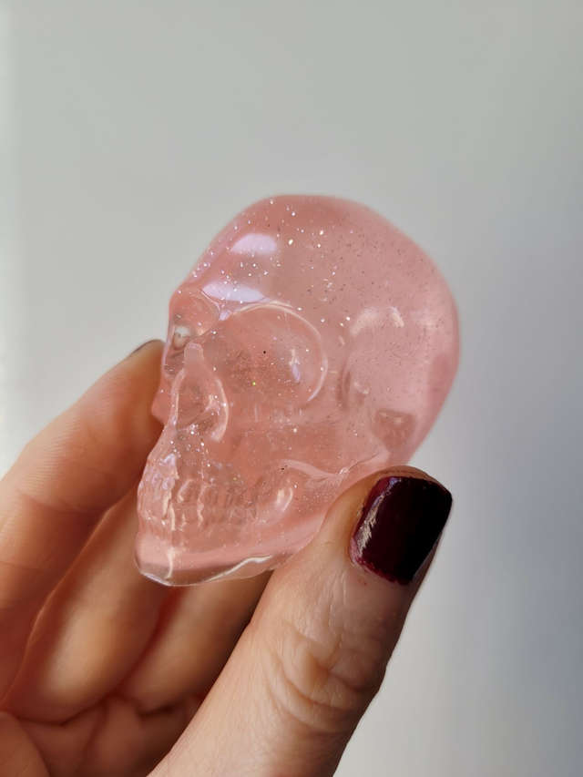 Skull Ornament - Medium - Peachy Pink Glitter