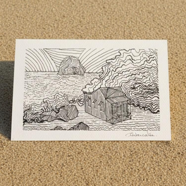 Encre - La maison du bagnard et le Rocher du Diamant - reproduction 