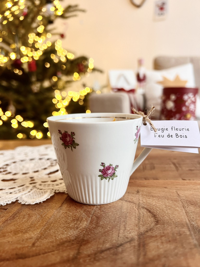 đ Bougie Feu de bois - tasse Ă cafĂ© "roses"