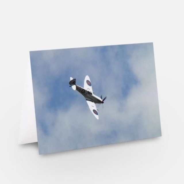 Silver Spitfire plane greeting card 