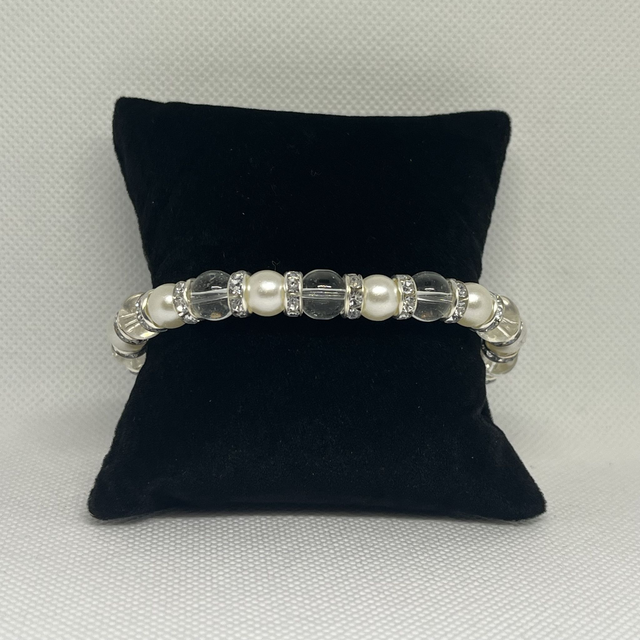 Bracelet en perles de verre transparentes - Perles synthétiques nacrées - Perles de verre plates à strass