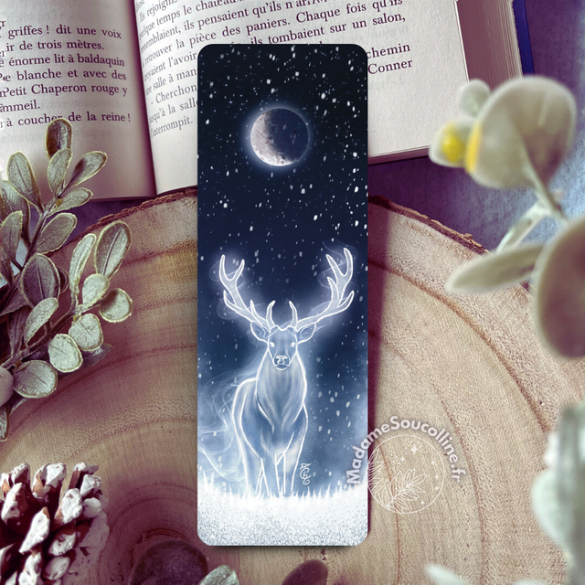 Cerf sous la lune - Marque-page