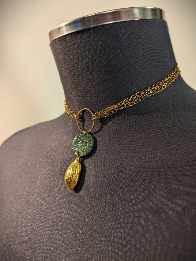 L'Amelo - Ras du Cou Amande Or 24k, Cuir