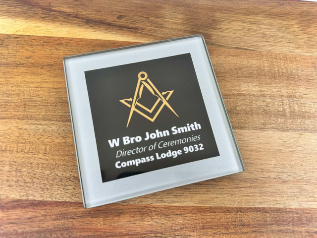 Custom Masonic Glass Coaster - Silver Frame