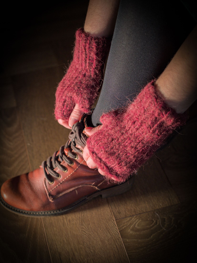 Mitaines en laine d'alpaga et mérinos tricotées à la main rouge bordeaux